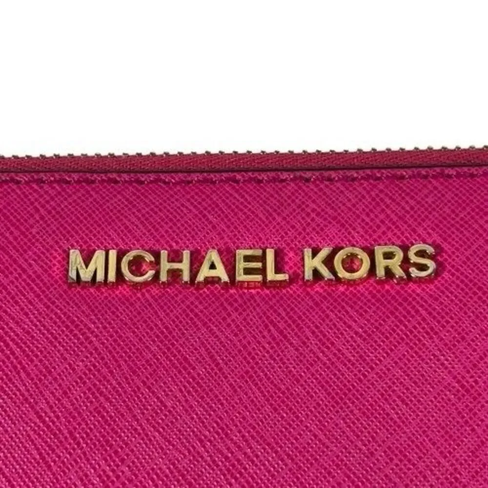 Michael Kors Jet Set Travel Continental Wristlet Wallet Pink Saffiano Leather